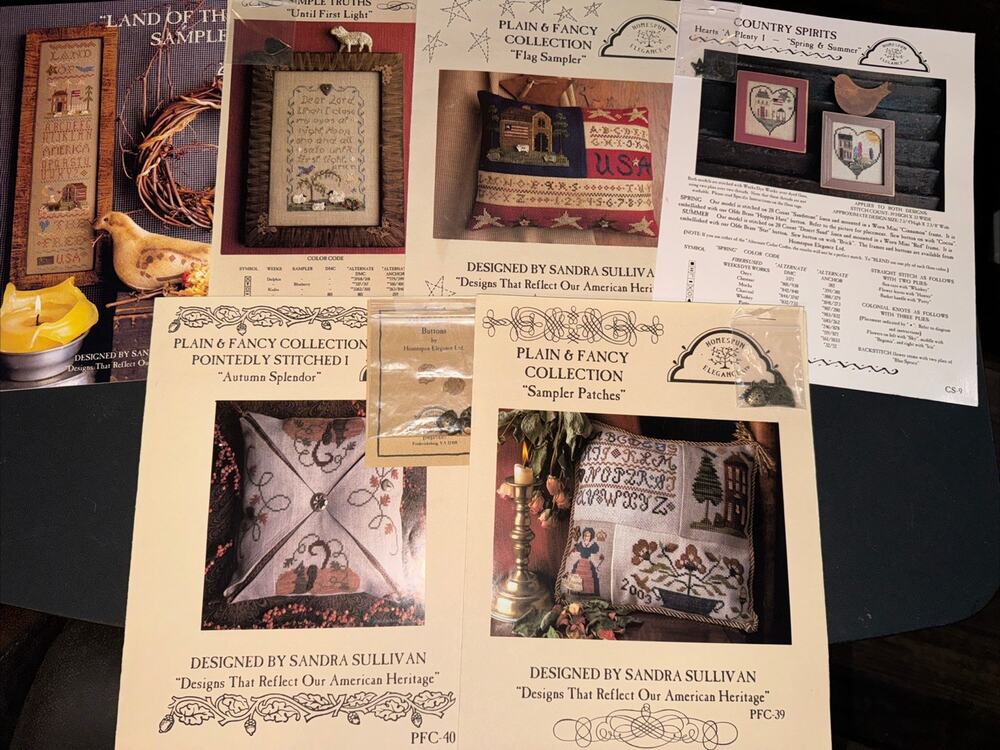 Lot Of 6 Homespun Elegance Americana American Christmas Cross Stitch Sampler